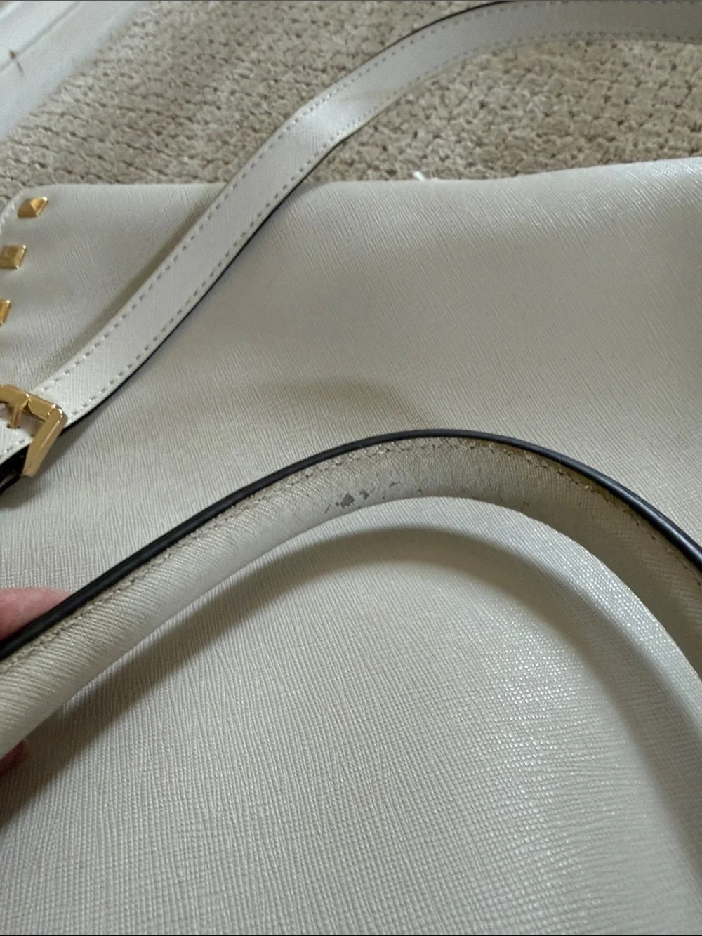 Michael Kors Gold-Studded Saffiano Tote in Light Cream